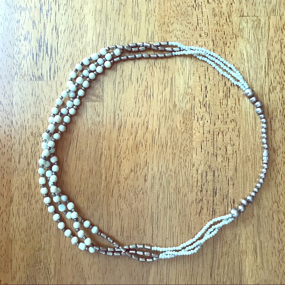 White retro rosary bead inspired necklace